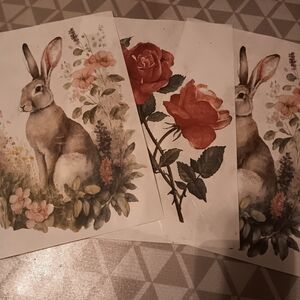 Set of 3 Rice Paper Spring Collection with Bunnies and Roses